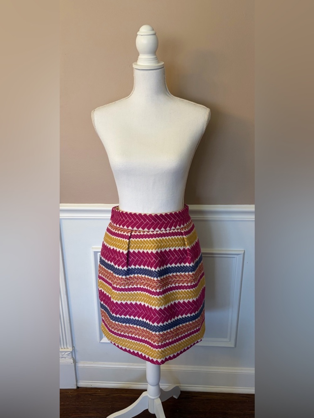 Anthropologie Chevron Midi Skirt in Pink, Yellow & Blue